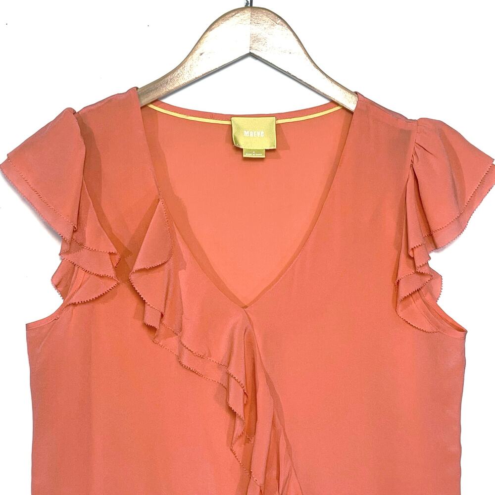 ANTHROPOLOGIE MAEVE Silk Ruffle Short Sleeve Blouse size 4 - Picture 2 of 3